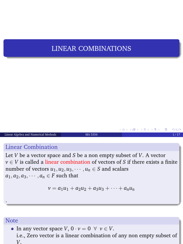 Linear Combinations | PDF | Linear Algebra | Linear Subspace