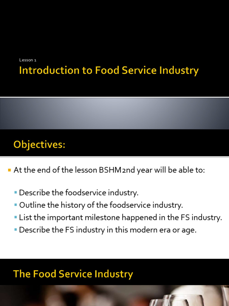 Week 2 Lesson 1 Introduction To FSO 1 | PDF | Restaurants | Foodservice
