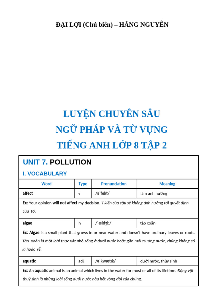 Luyen Chuyen Sau Ngu Phap Va Tu Vung Tieng Anh 8 Tap 2 | PDF