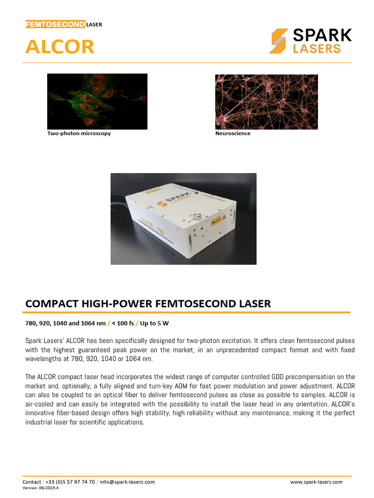 ALCOR 920: Compact Femtosecond Laser | PDF | Laser | Electronics
