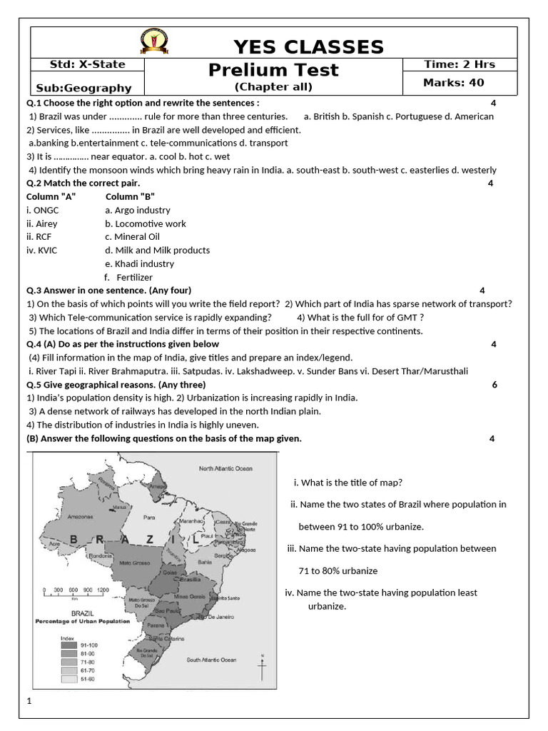 10th prelium test geog | PDF | Brazil | Economies