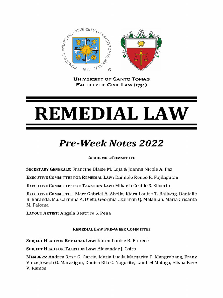 Remedial Law - Ust Pre-Week Notes 2022 | PDF