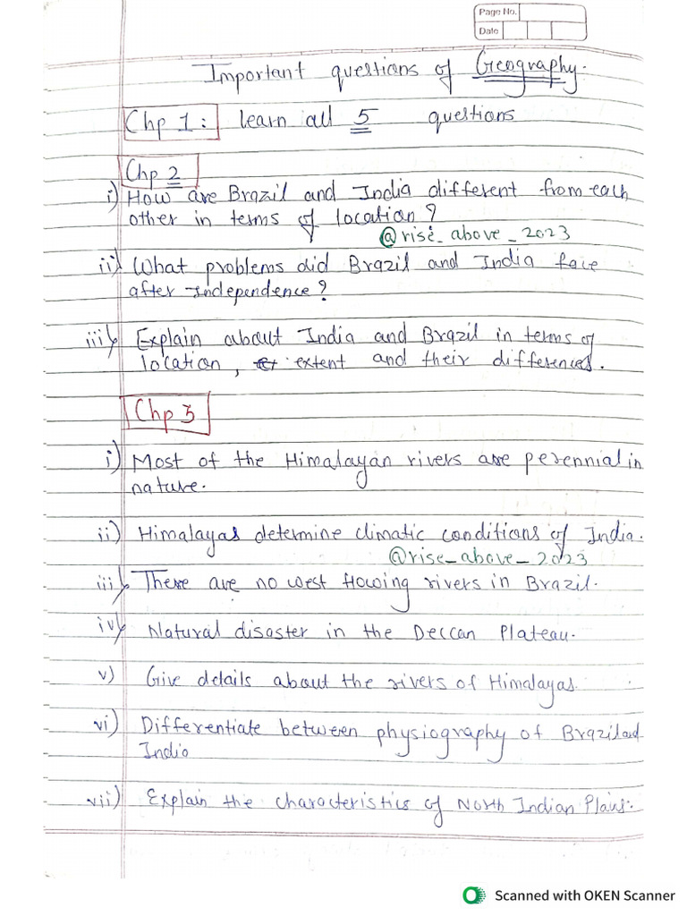 Geography (Important Questions) | PDF