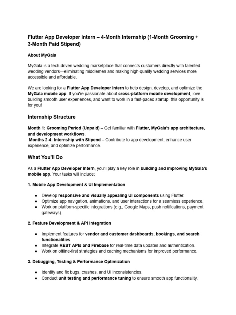 Flutter App Developer Internship at MyGala | PDF | Mobile App | Computing