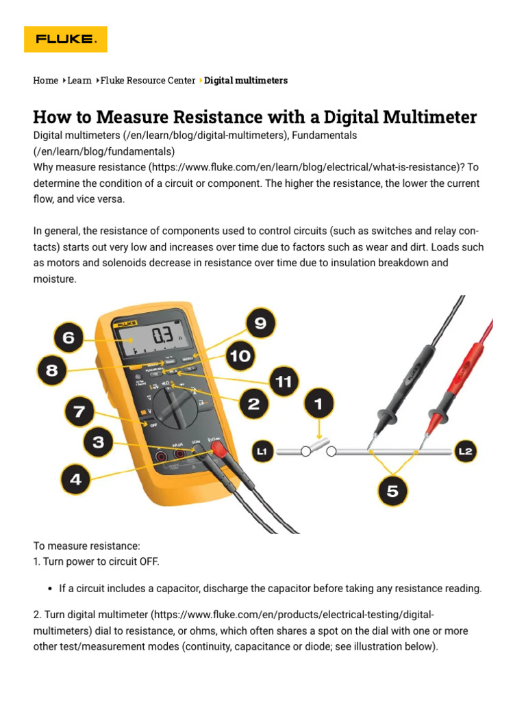 Measuring Resistance with a Fluke Multimeter | PDF | Electrical Network ...