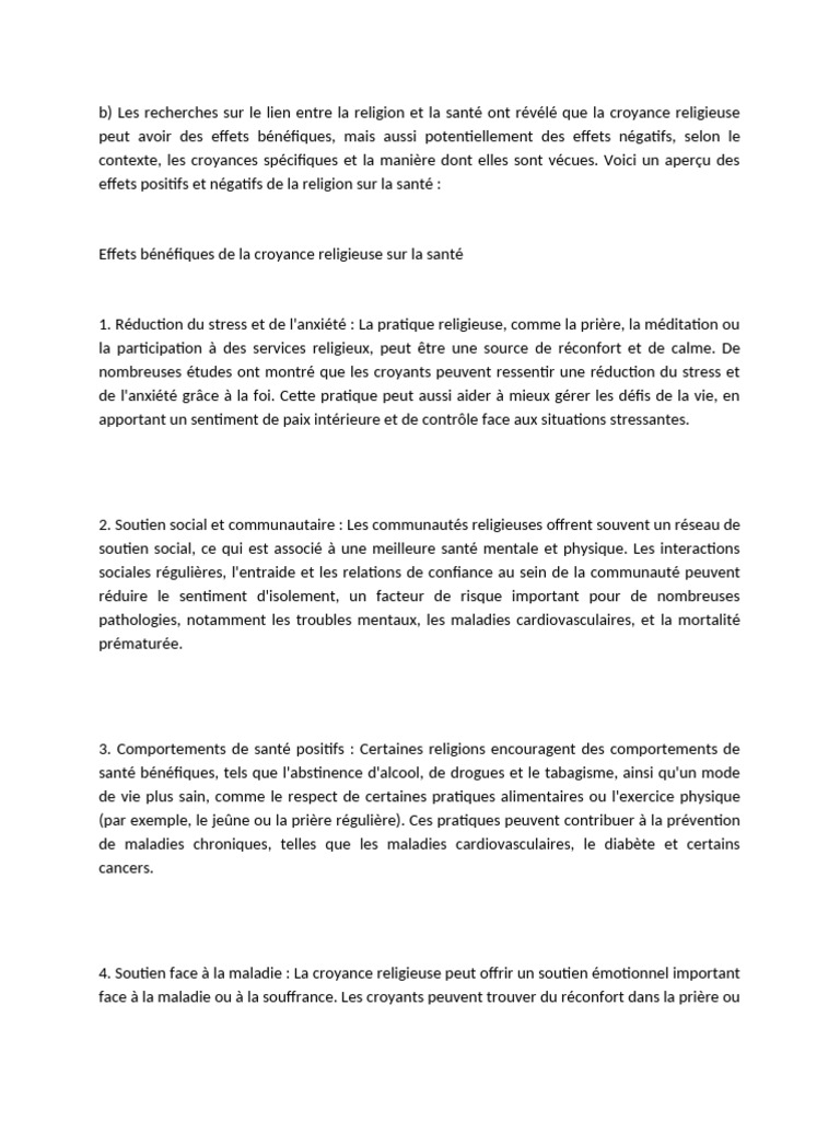 Effets de la religion sur la santé humaine | PDF | Anxiété | Dépression ...