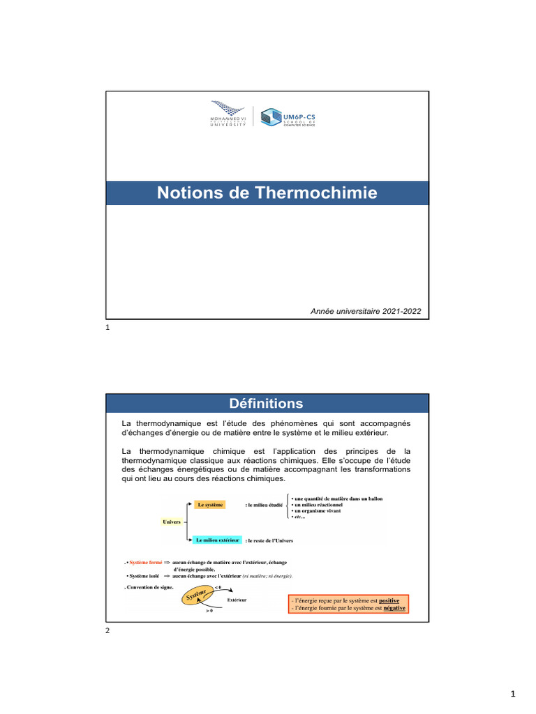 Notions essentielles de thermochimie | PDF | Équilibre thermodynamique ...