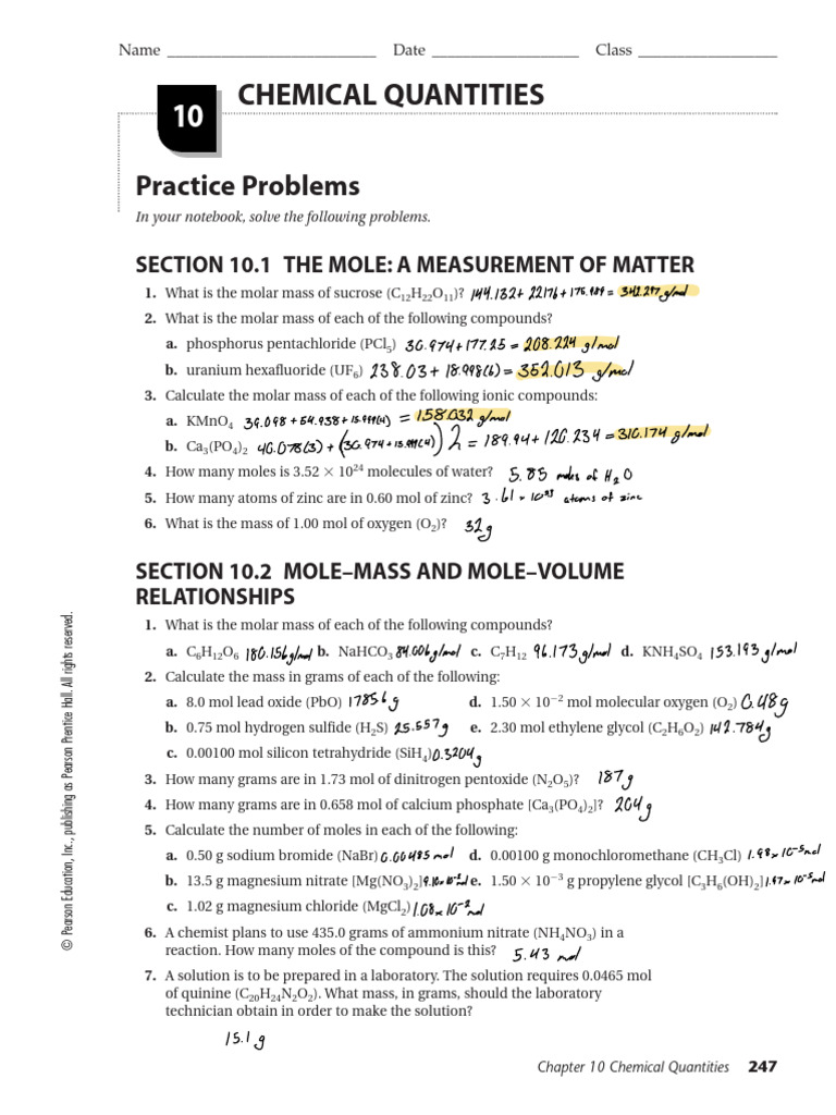 Molar Mass and Chemical Quantities | PDF | Mole (Unit) | Gases
