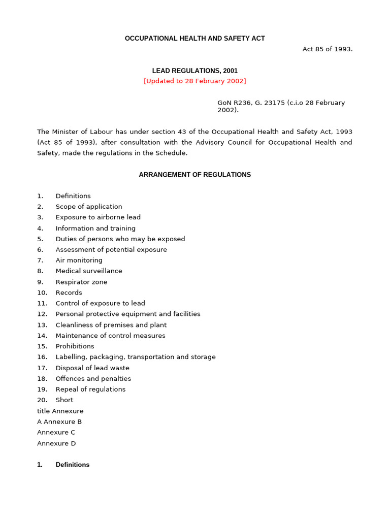 Lead Regulations Under Occupational Safety Act | PDF | Personal ...