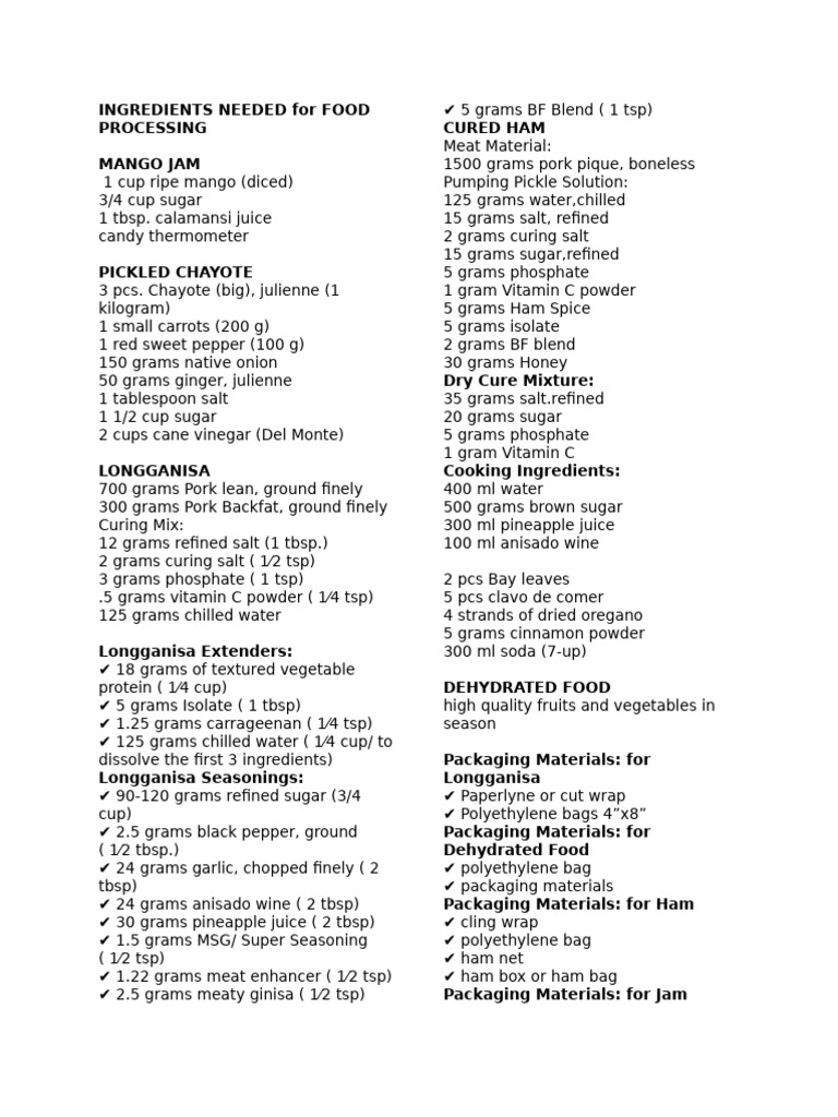 Food Processing Ingredient Guide | PDF | Pickling | Curing (Food ...