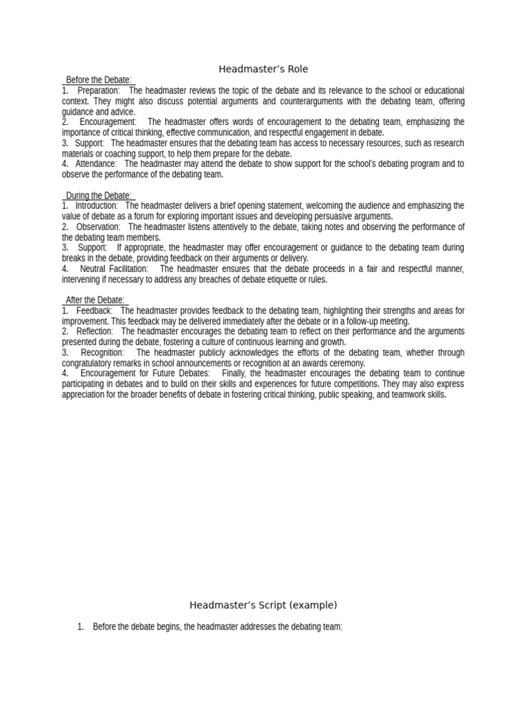 Debate_headmaster script | PDF | Argument | Critical Thinking
