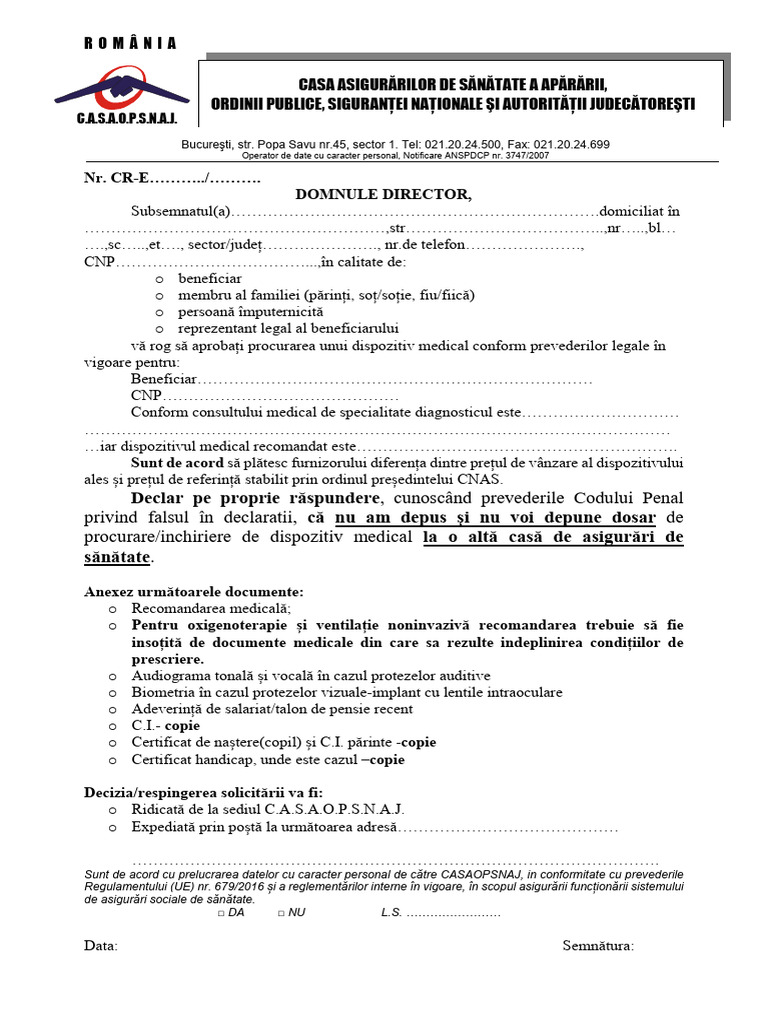 Cerere Dispozitiv Medical | PDF