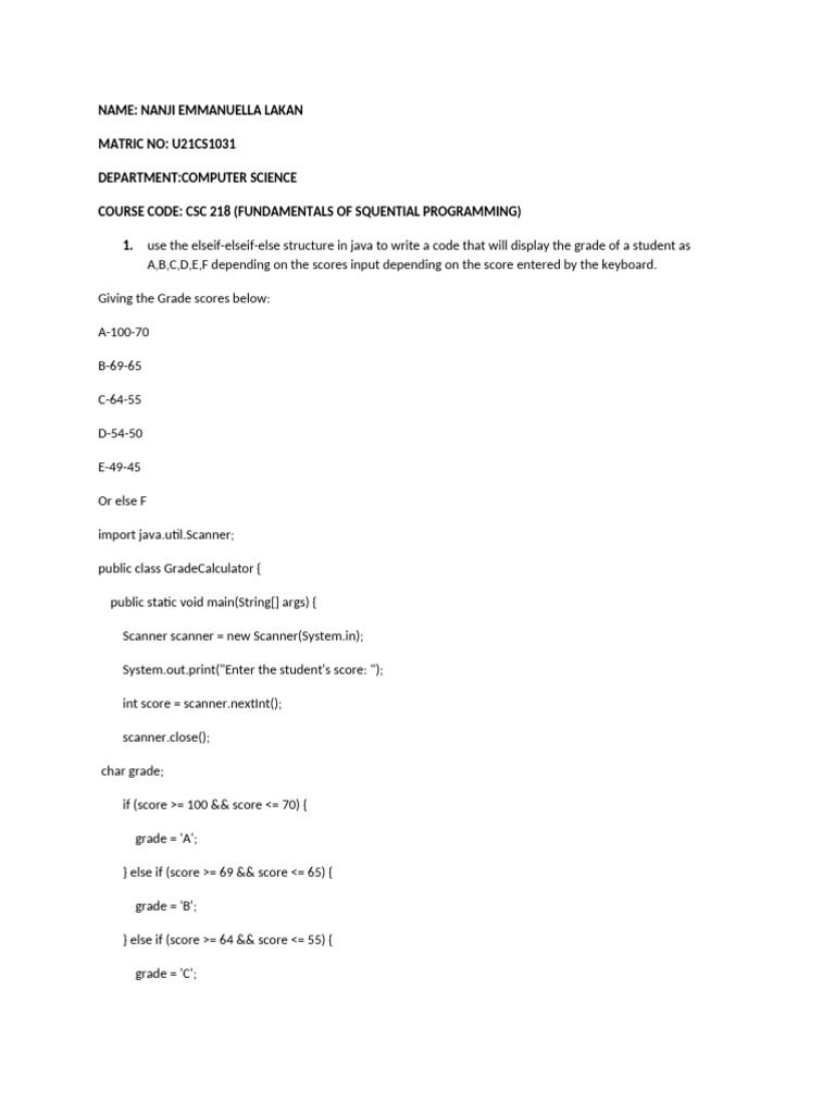 Java Grade Calculator Code | PDF