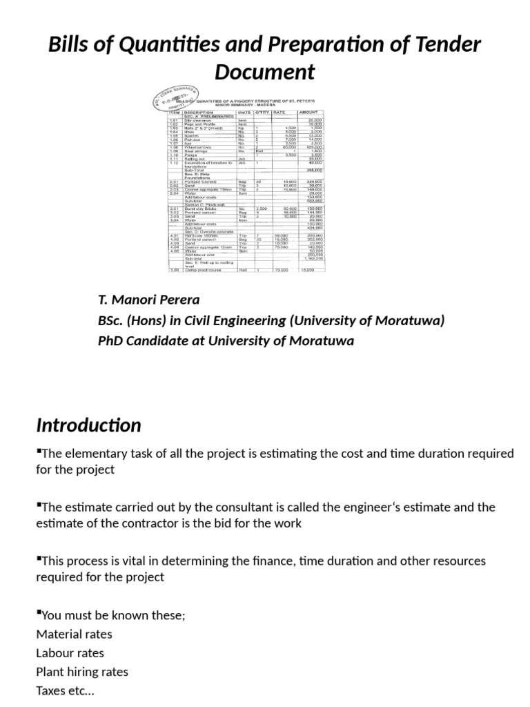 Bills of Quantities and Tender Preparation | PDF | Business