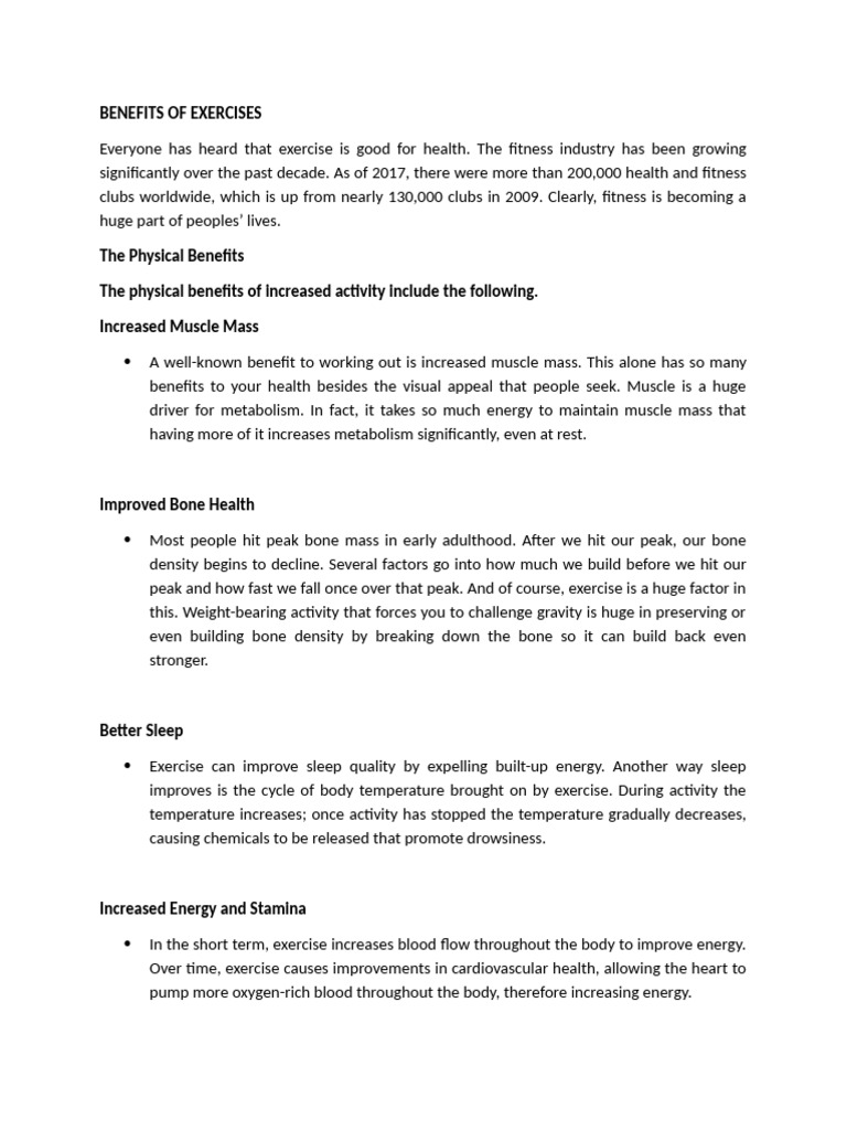 BENEFITS OF EXERCISES | PDF | Cardiovascular Diseases | Cholesterol