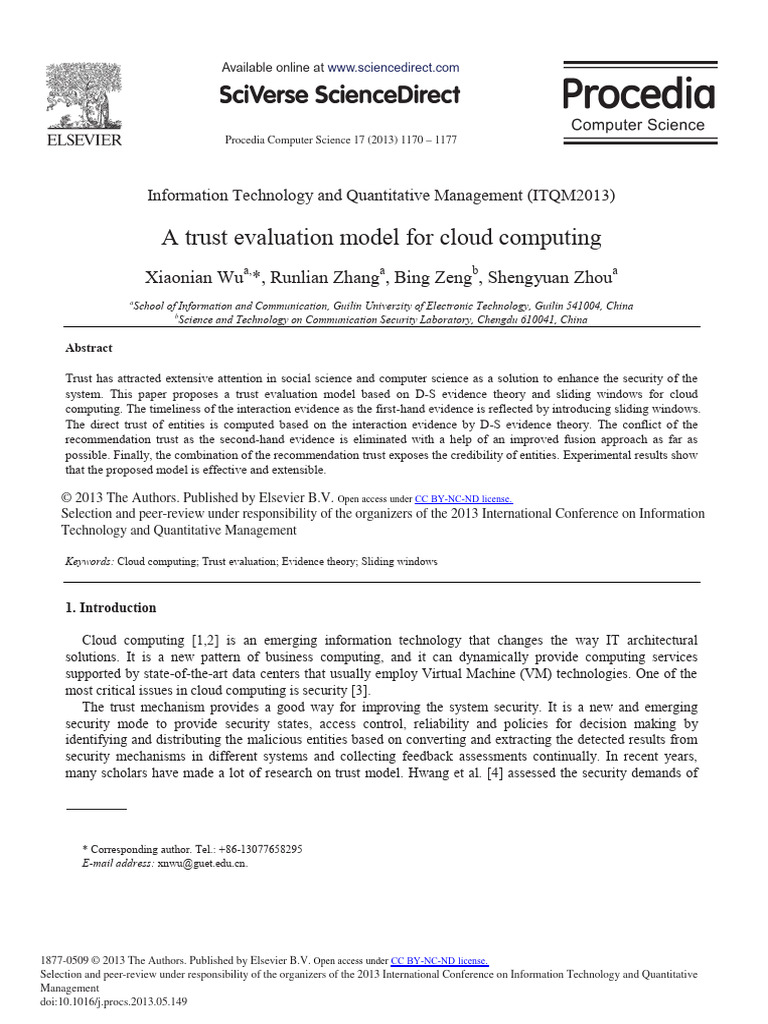 Trust Evaluation Model for Cloud Computing | PDF | Cloud Computing | System