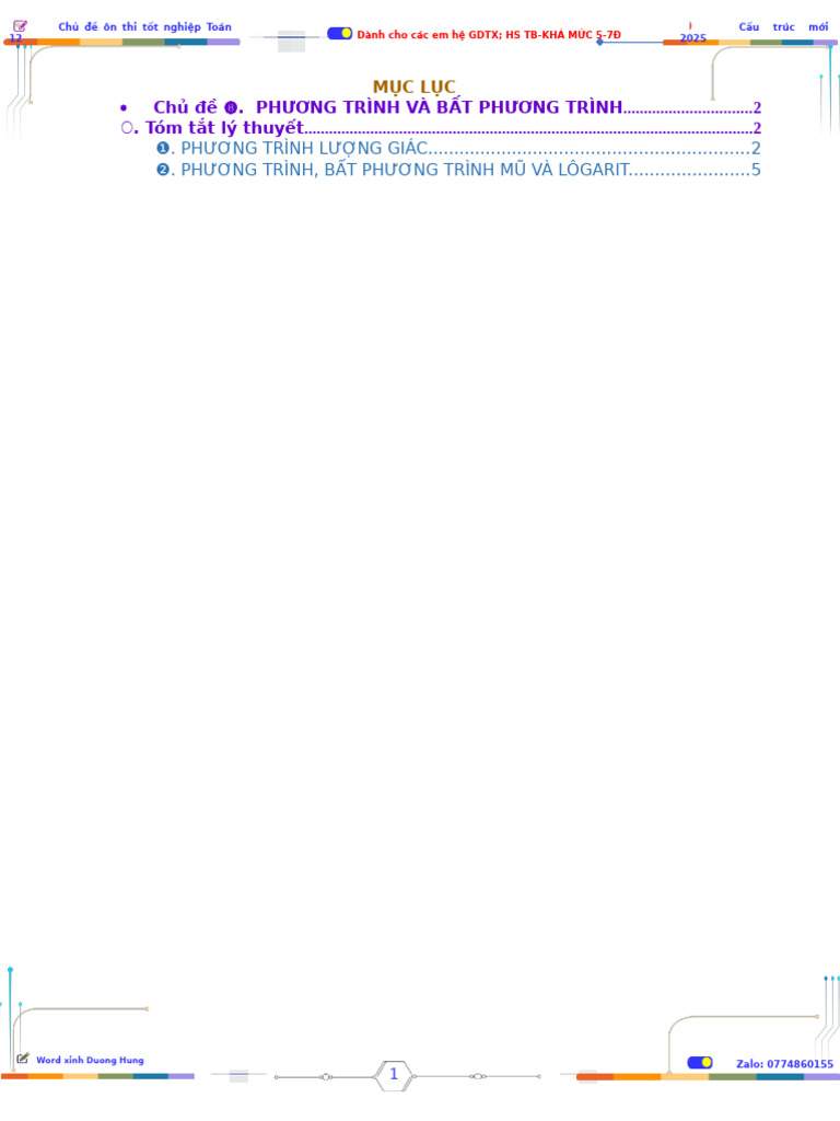 1.ly Thuyet Chu de 8-Phuong Trinh Va Bat Phuong TRNH | PDF