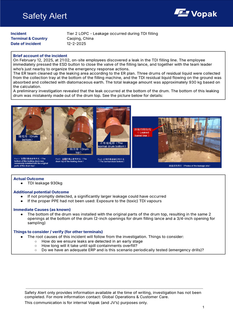 TDI Filling Leak Incident Report | PDF