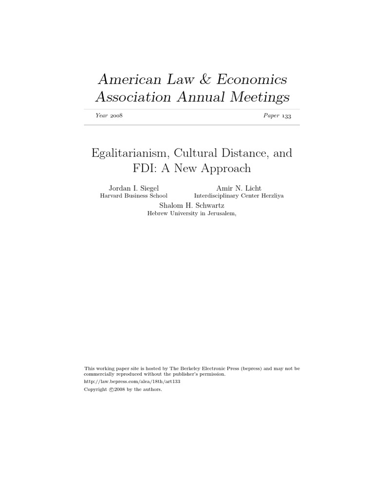 Egalitarianism, Cultural Distance | PDF | Foreign Direct Investment ...