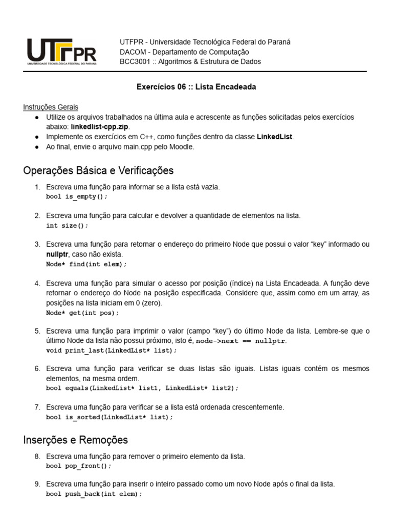 Exercícios de Lista Encadeada em C++ | PDF | Engenharia de Software ...
