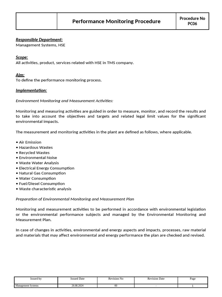 Performance Monitoring Procedure Overview | PDF | Waste | Occupational ...