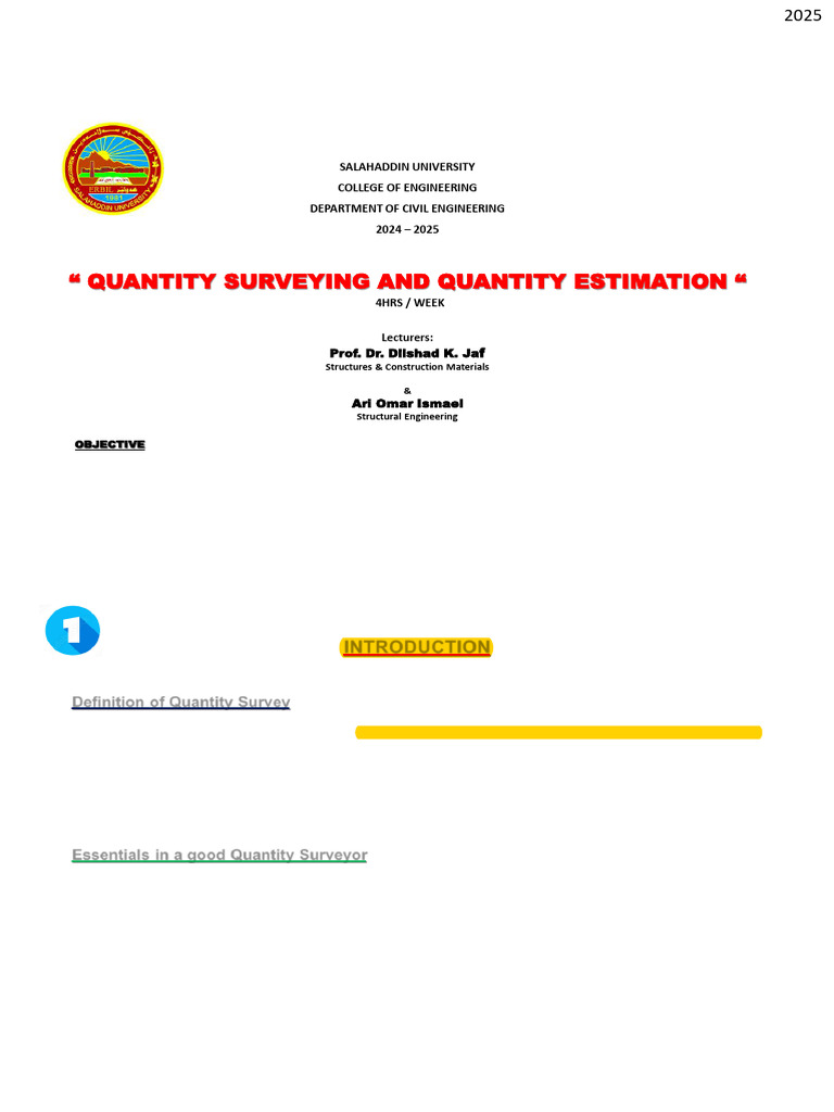 Quantity Surveying and Estimation Guide | PDF | Specification ...