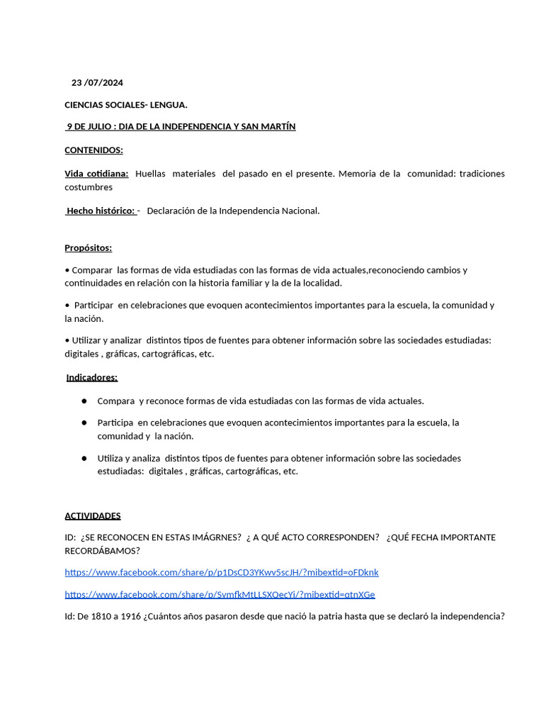 9 de Julio - Dia de La Independencia | PDF