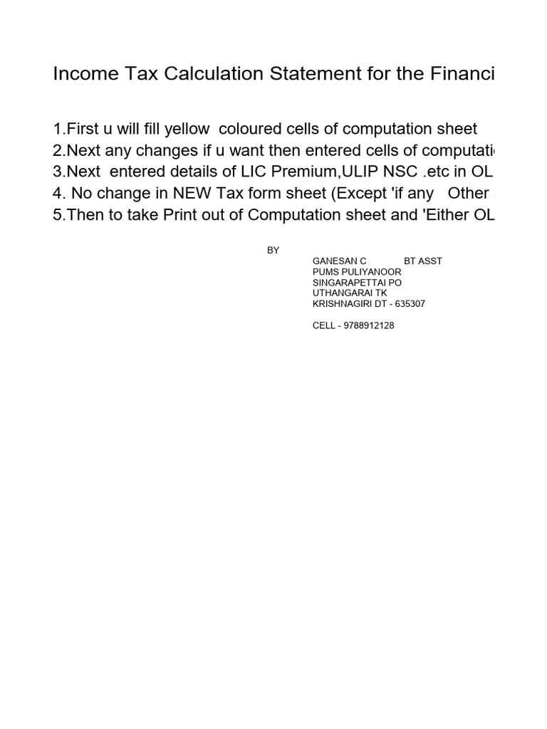 Income Tax Calculation 2024-25 | PDF | Money | Income