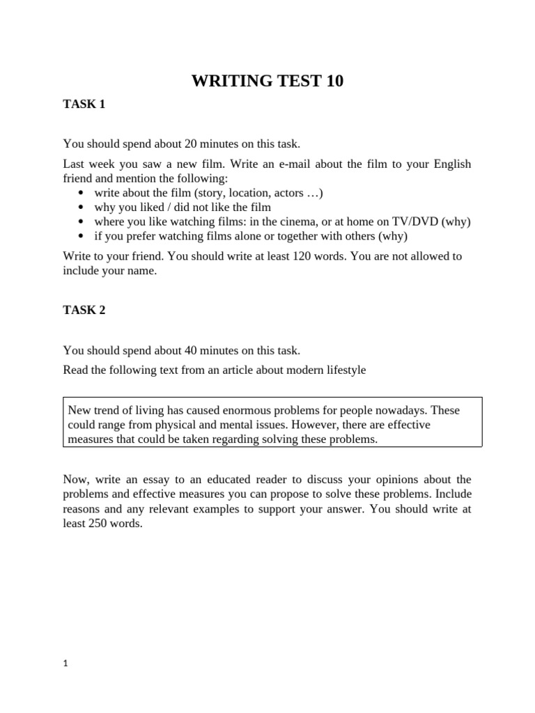 Writing Test 10 | PDF