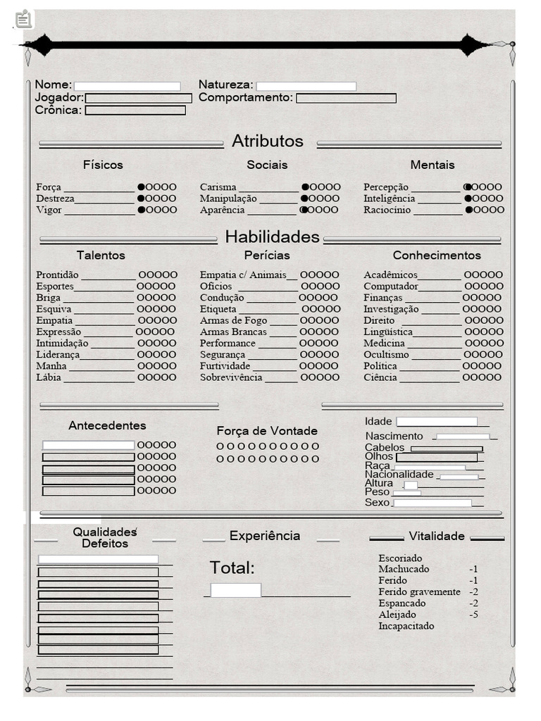 Ficha de Personagem para RPG | PDF