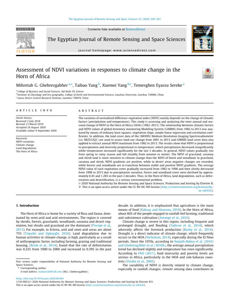 NDVI and Climate Change in Horn of Africa | PDF | Precipitation | Climate