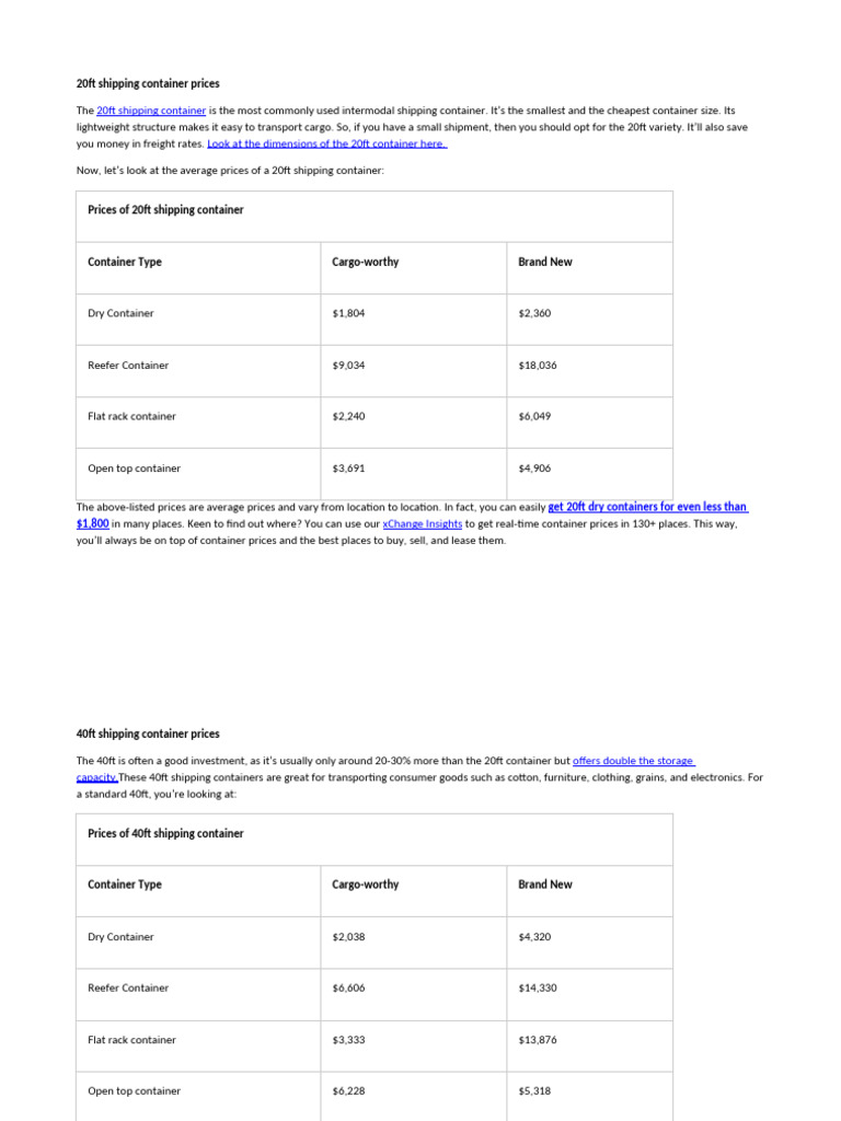 Containers Sales Prices | PDF | Freight Transport | Containerization