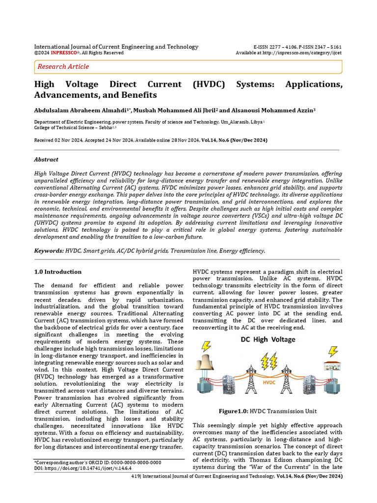 HVDC Systems: Applications and Benefits | PDF | High Voltage Direct ...