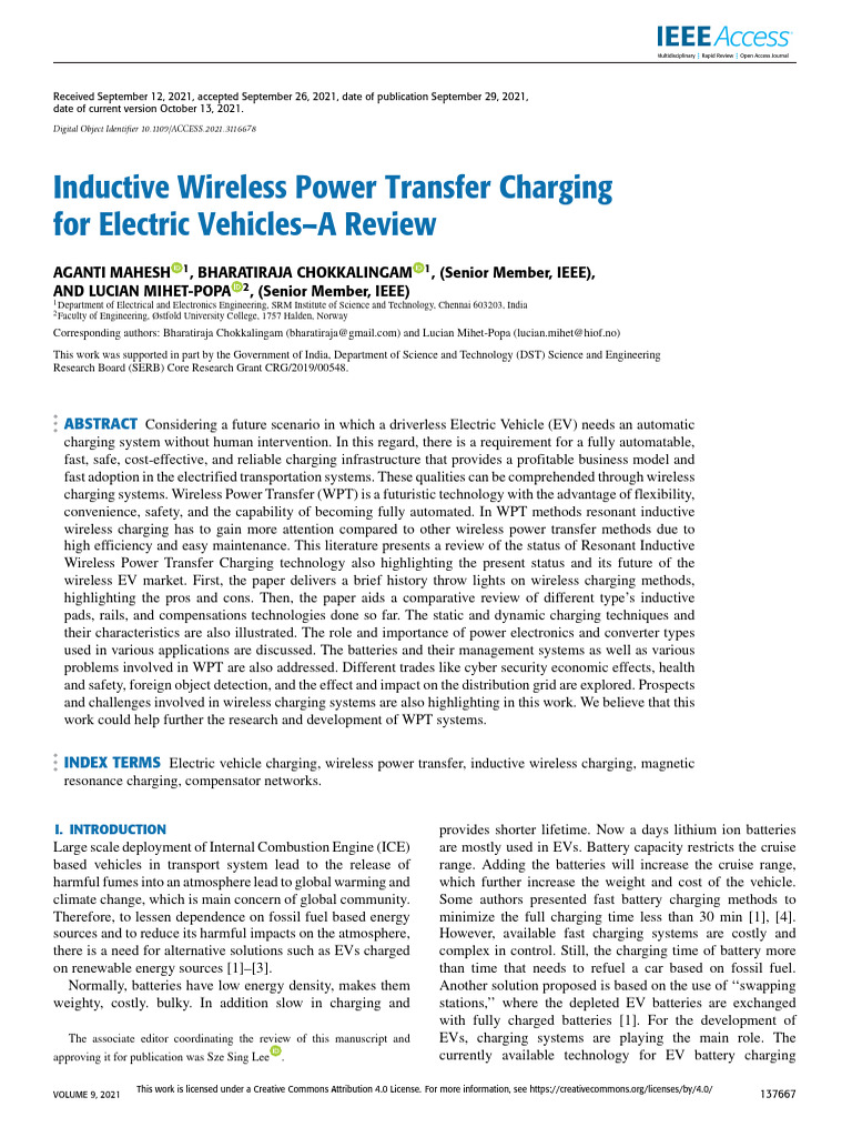 Inductive Wireless Charging for EVs Review | PDF | Inductance | Inductor
