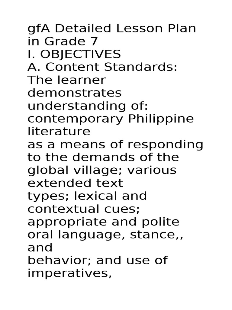 Grade 7 Poetry Lesson Plan: Sensory Images | PDF | Senses | Perception