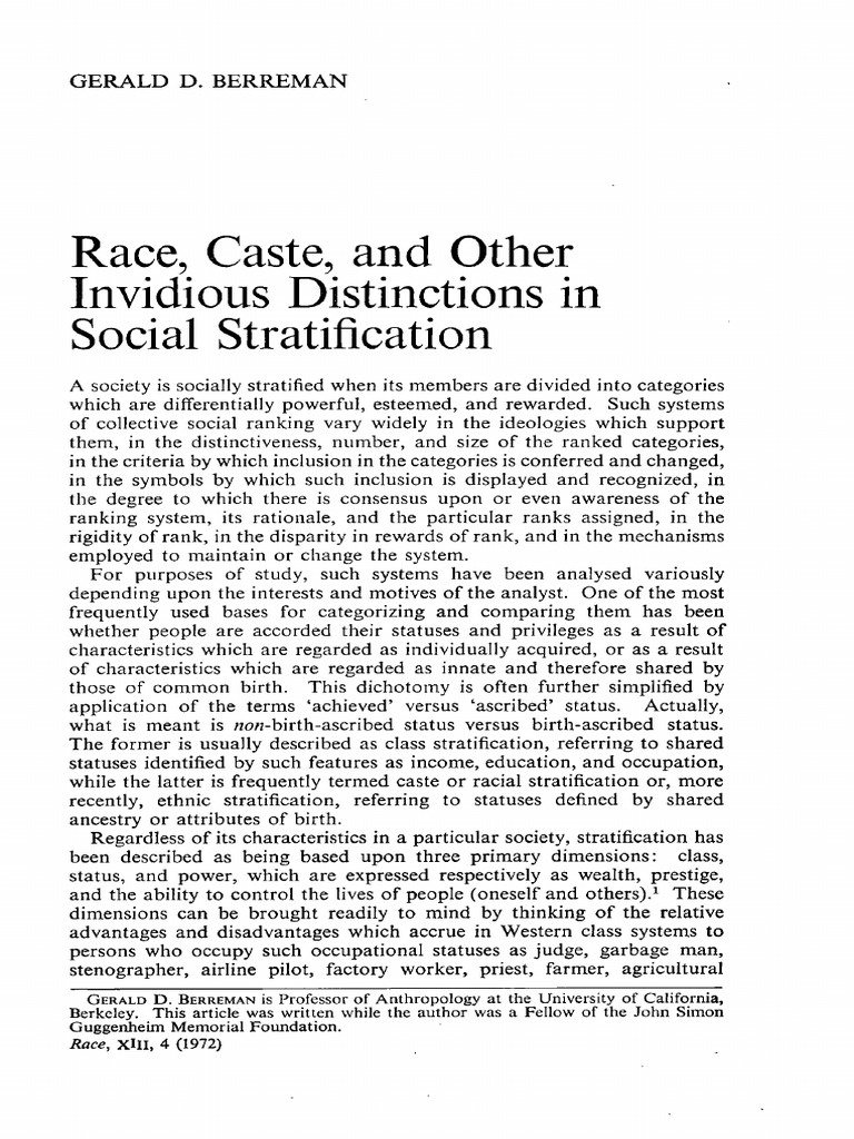 Race and Caste in Social Stratification | PDF | Race (Human ...