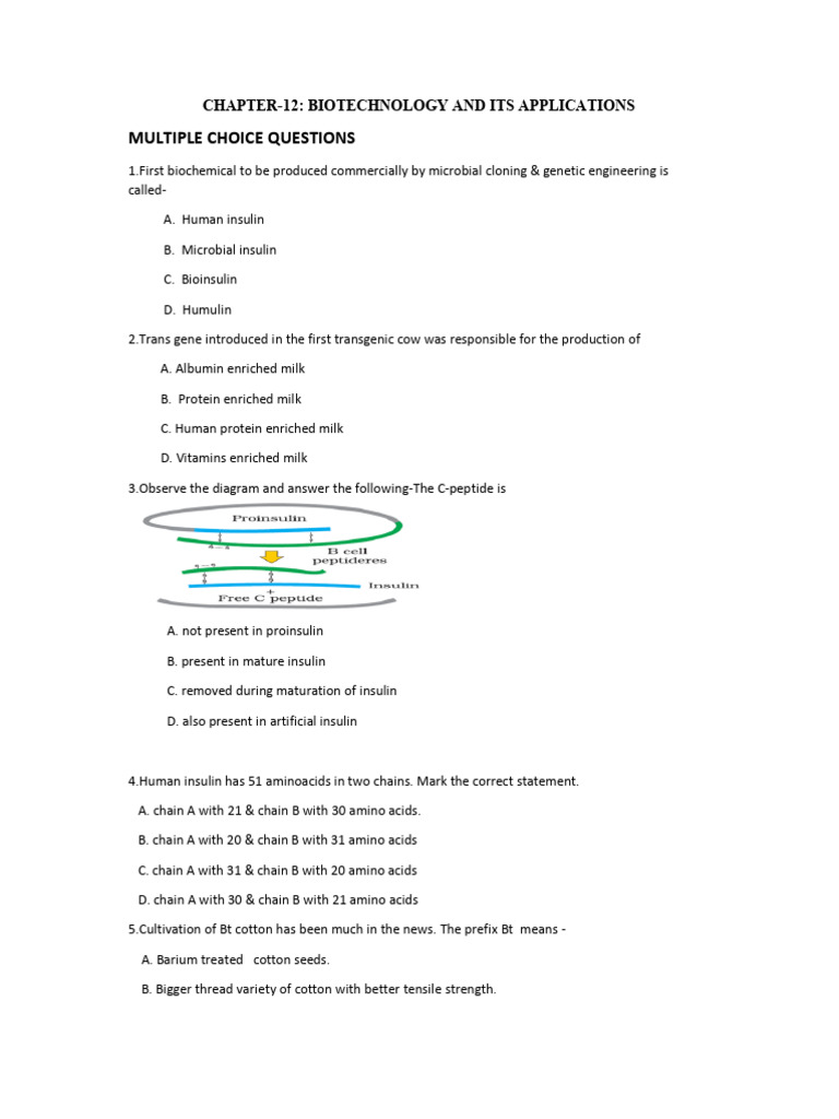 MCQs on Biotechnology Applications | PDF | Genetically Modified ...