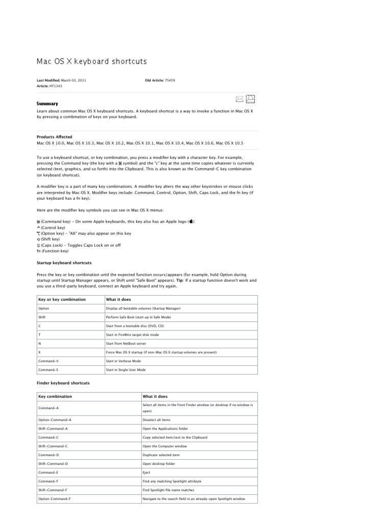 Essential Mac OS X Keyboard Shortcuts | PDF | Finder (Software ...