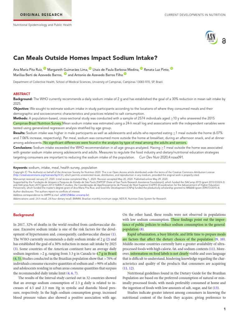 Can Meals Outside Homes Impact Sodium Intake | PDF | Meal