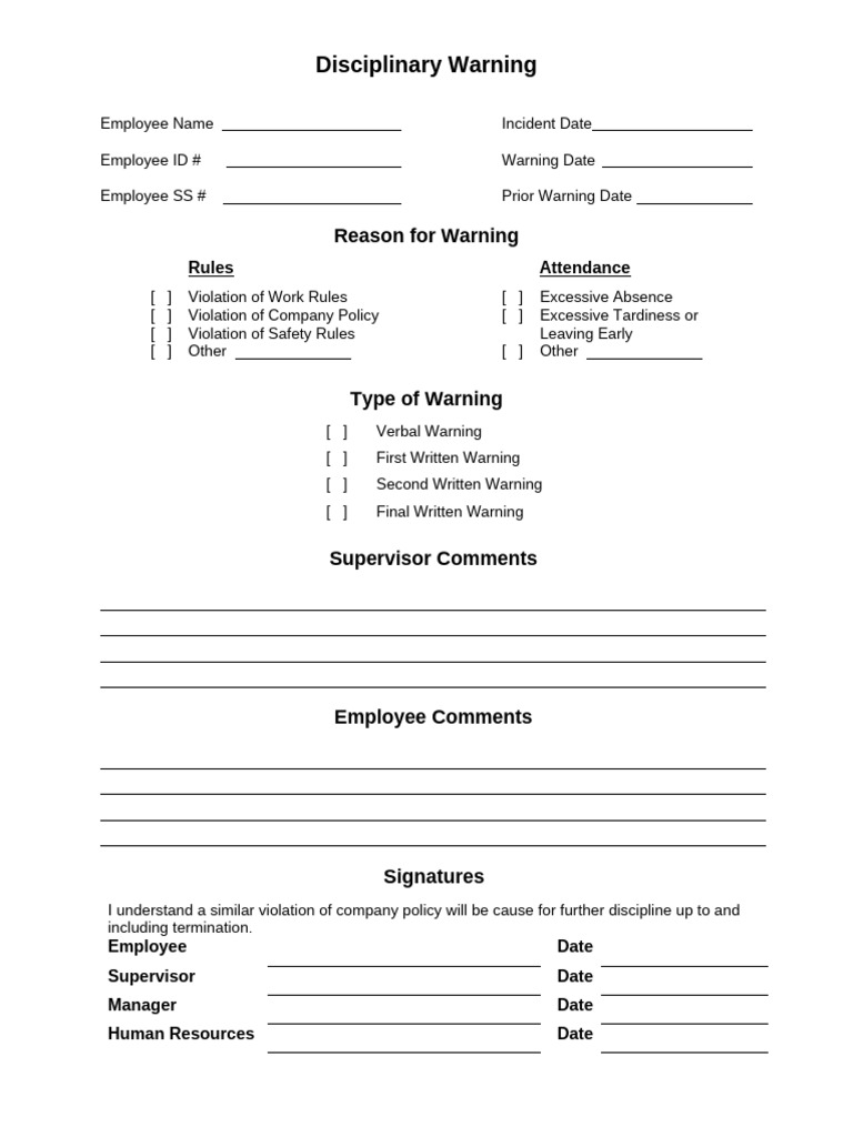 Disciplinary Warning Template | PDF