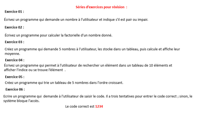 Série d'exercices de programmation | PDF