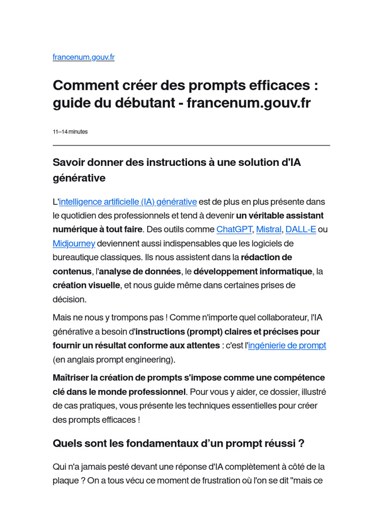 Créer des prompts efficaces pour l'IA | PDF | Intelligence artificielle ...