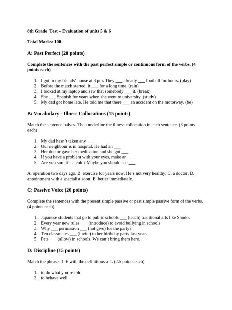 8th Grade Test - Evaluation of Units 5 & 6 | PDF | Semantic Units ...