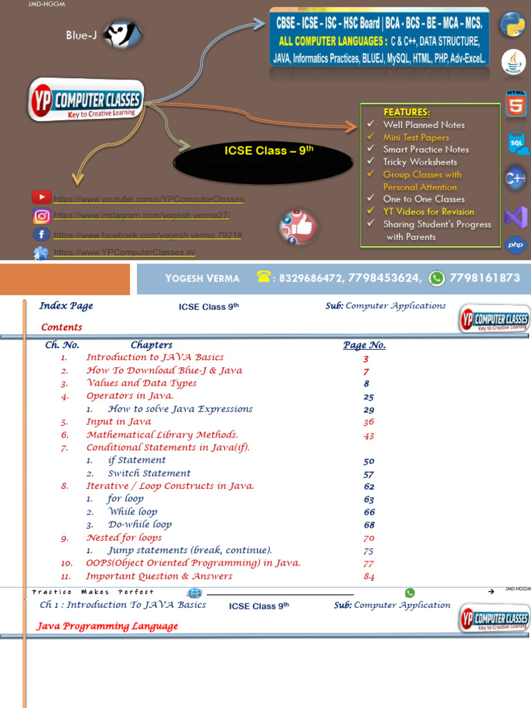 YPCC ICSE 9th COMP NOTES | PDF | Data Type | Java (Programming Language)