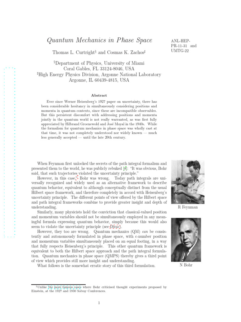 Quantum Mechanics in P Ase Space | PDF | Quantum Mechanics ...