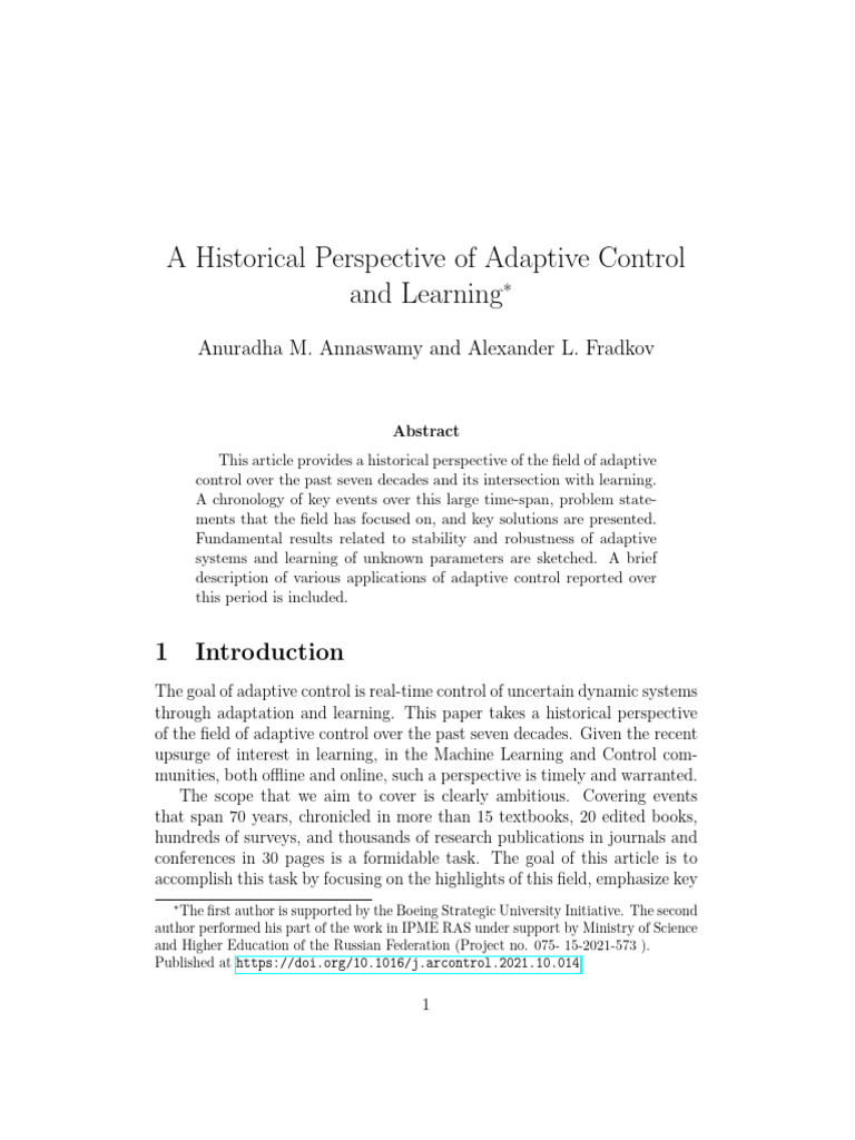 History of Adaptive Control Systems | PDF | Control Theory | Applied ...