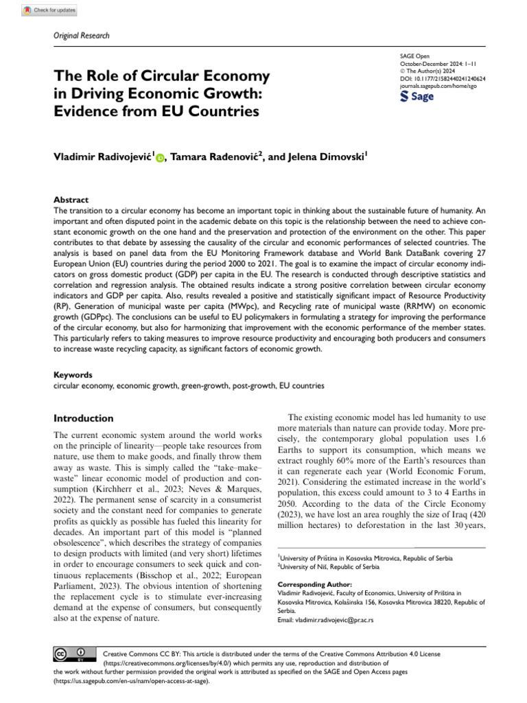 Radivojevic Et Al 2024 The Role of Circular Economy in Driving Economic ...