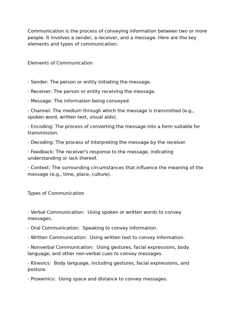 Key Elements and Types of Communication | PDF