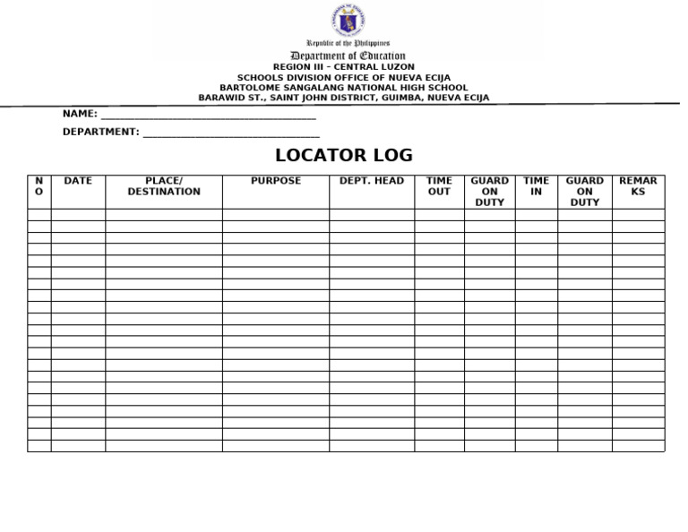 Locator Log for Bartolome Sangalang HS | PDF