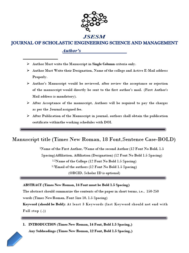JSESM - Manuscript Template | PDF | Citation | Times New Roman